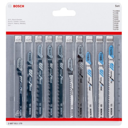 BOSCH 10-teiliges Stichsägeblatt-Set für Wood and Metal, T-Schaft 2607011170