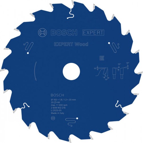 Bosch Kreissägeblatt Expert for Wood, 165 × 1,8/1,3 × 20 mm, T20 2608902216