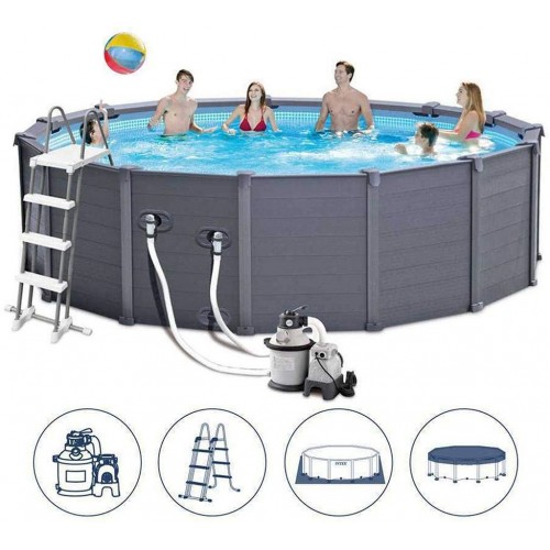 INTEX Graphite Gray Panel Pools Set Schwimmbad 478 x124 cm 26384GN