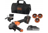 Black & Decker BCG6L8D2S-QW Akku bürstenloser Winkelschleifer (18V/2x2,0Ah), 3x Scheibe