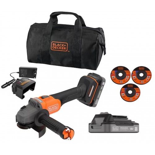 Black & Decker BCG6L8D2S-QW Akku bürstenloser Winkelschleifer (18V/2x2,0Ah), 3x Scheibe Black & Decker BCG6L8D2S-QW Akku bürstenloser Winkelschleifer (18V/2x2,0Ah), 3x Scheibe