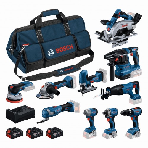 BOSCH 10teiliges 18V Werkzeugset GSB+GBH+GWS+GDR+GKS+GSA+GOP+GST+GDS+GEX+3x5Ah 0615A500EH