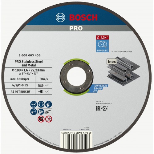 BOSCH Stainless Steel and Metal Trennscheibe, 180 x 1.6 x 22.23 mm, gerade, oSa 2608603406 BOSCH Stainless Steel and Metal Trennscheibe, 180 x 1.6 x 22.23 mm, gerade, oSa 2608603406