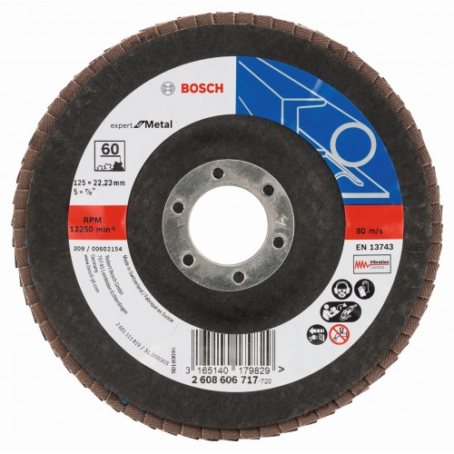 BOSCH Expert for Metal Fächerschleifscheibe X551, 125x22,23mm, 60, gewinkelt 2608606717