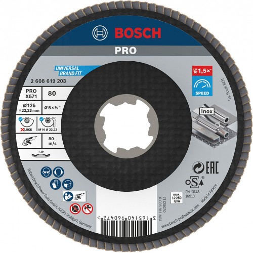BOSCH PRO X571 Fächerschleifscheibe X-Lock, abgewinkelt, 125 mm, K40 2608619203