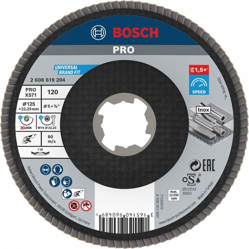 BOSCH PRO X571 Fächerschleifscheibe X-Lock, abgewinkelt, 125 mm, K40 2608619204