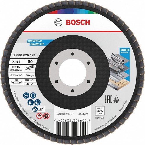 BOSCH X451 Fächerschleifscheibe, 115 × 22,23 mm, G60, T29, 2608626123