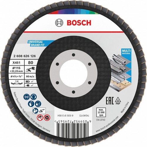 BOSCH X451 Fächerschleifscheibe, 115 × 22,23 mm, G80, T29, 2608626126