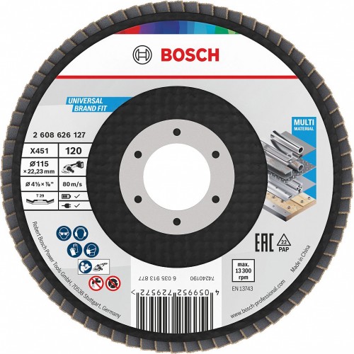 BOSCH X451 Fächerschleifscheibe, 115 x 22,23 mm, G120, T29, 2608626127