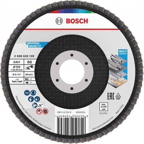 BOSCH X451 Fächerschleifscheibe, 125 × 22,23 mm, G60, T29 2608626139