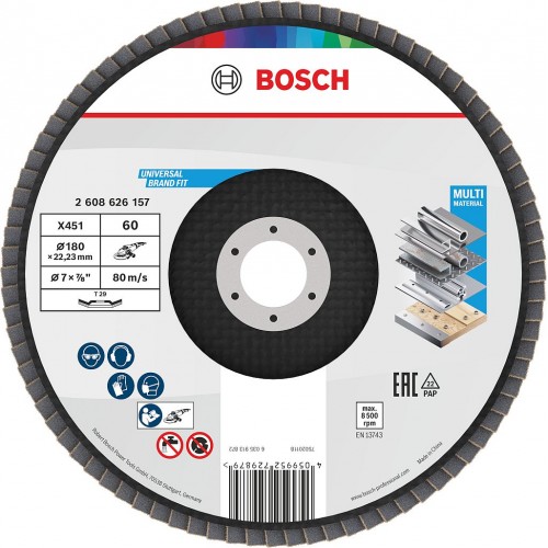 BOSCH X451 Fächerschleifscheibe, 180 × 22,23 mm, G60, T29 2608626157