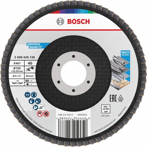 BOSCH X451 Fächerschleifscheibe, 125 × 22,23 mm, G40, T29, 15 ks 2608626175