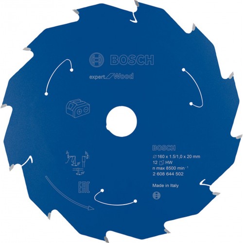 BOSCH Kreissägeblatt für Akku Expert for Wood 160x20x1,5/1x12T 2608644502