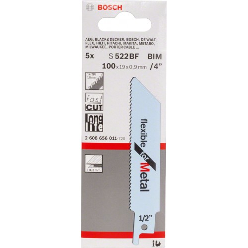 BOSCH S 522 BF Flexible for Metal Säbelsägeblatt 5 Stck 2608656011 BOSCH S 522 BF Flexible for Metal Säbelsägeblatt 5 Stck 2608656011
