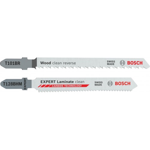 BOSCH T101BR und EXPERT Laminate clean T128BHM Stichsägeblätter-Set, 26-tlg. 2608665463