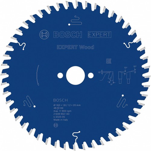 Bosch Kreissägeblatt Expert for Wood, 160 × 1,8/1,2 × 20 mm, T48 2608902143