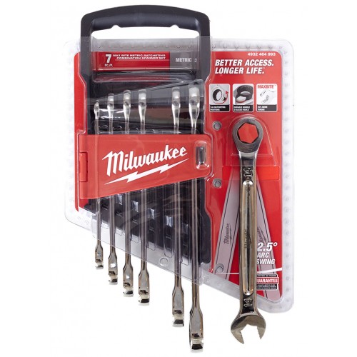 Milwaukee 4932464993 MAX BITE Ratschen-Ringmaulschlüsselsatz - 7-teilig metrisch