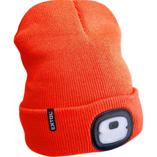EXTOL LIGHT Kappe mit Stirnlampe 4x25lm, USB-Aufladung, fluoreszierendes Orange, 43455