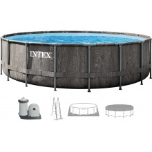 INTEX GREYWOOD PRISM FRAME Rundpool 549 × 122 cm mit Kartuschenfilteranlage 12V 26744GN