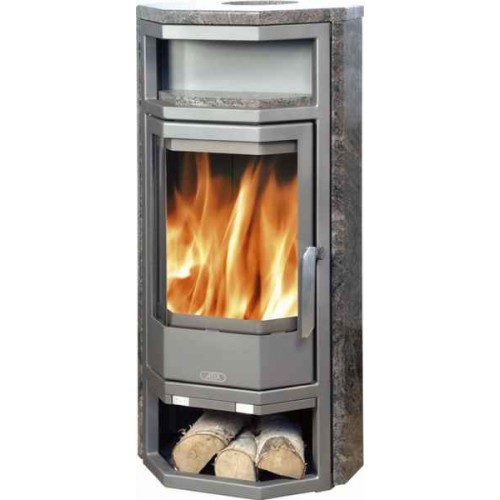 ABX KIRUNA 4649-4, Holz-Kaminofen, graues Blech + Granit paradiso 4649-4ZP