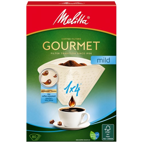 Melitta Filtertüten Gourmet Mild 1x4, Größe 4, braun, 80 Stück