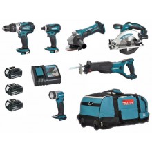 Makita DLX6011 Maschinen Set 18V Li-ion (DHP458Z+DSS610Z+DJR181Z+DTD146Z+DGA452Z+DML802Z)