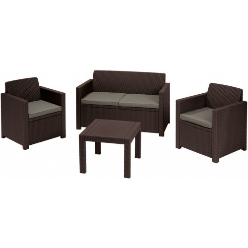 ALLIBERT ALABAMA Lounge-Set 4-tlg., Rattanoptik, braun/grau-beige 17199240