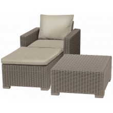 ALLIBERT MOOREA Lounge-Set (Sessel, Hocker, Tisch), Rattan, cappuccino/sand 17200418