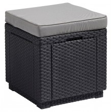 ALLIBERT CUBE Hocker mit Kissen, 42 x 42 x 39 cm, Rattanoptik, graphit/grau 17192157