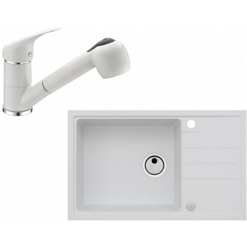 ALVEUS Set INTERMEZZO 130 Granitspüle 780x480 mm + Küchenarmatur AM 20, weiß