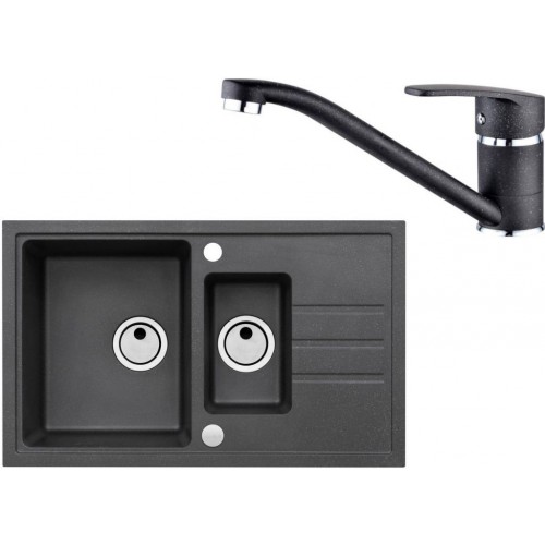 ALVEUS Set INTERMEZZO 70 Granitspüle 780x480 mm + Küchenarmatur NINA, schwarz