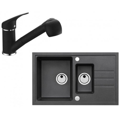 ALVEUS Set INTERMEZZO 70 Granitspüle 780x480 mm + Küchenarmatur AM 20, schwarz