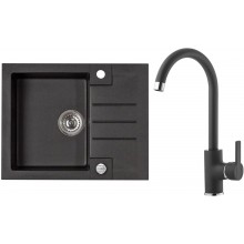 ALVEUS Set ROCK 30 Granitspüle 595x475 mm + Küchenarmatur TONIA, schwarz
