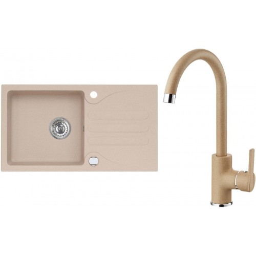 ALVEUS Set GALAPAGOS 30 Granitspüle 770x430 mm + Küchenarmatur TONIA, beige