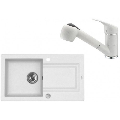 ALVEUS Set FALCON 30 Granitspüle 780x435 mm + Küchenarmatur AM 20, weiß