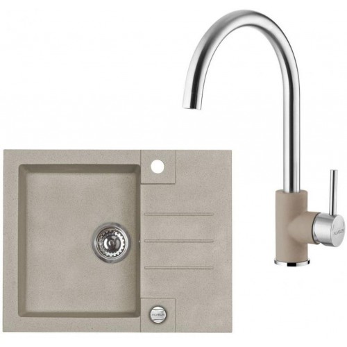 ALVEUS Set ROCK 30 Granitspüle 595x475 mm + Küchenarmatur ELZA, Pebble 02