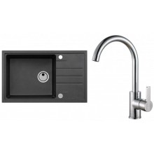 ALVEUS Set INTERMEZZO 130 Granitspüle 780x480 mm + Küchenarmatur TONIA, schwarz + Chrom