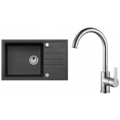 ALVEUS Set INTERMEZZO 130 Granitspüle 780x480 mm + Küchenarmatur TONIA, schwarz + Chrom
