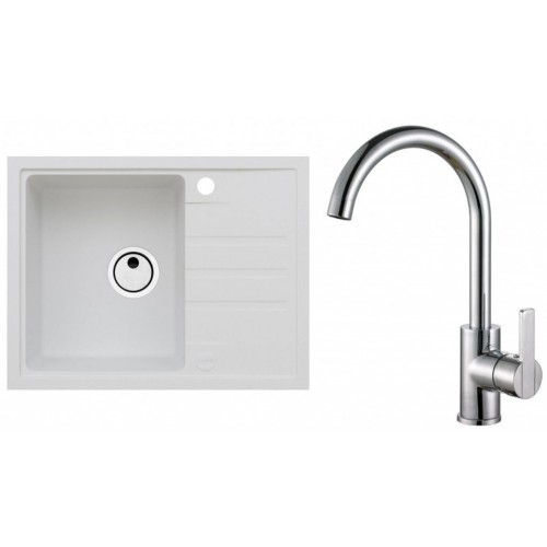 ALVEUS Set INTERMEZZO 30 Granitspüle 620x480 mm + Küchenarmatur TONIA, weiß + Chrom