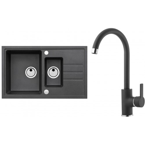 ALVEUS Set INTERMEZZO 70 Granitspüle 780x480 mm + Küchenarmatur TONIA, schwarz