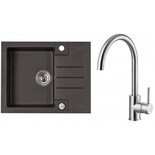 ALVEUS Set ROCK 30 Granitspüle 595x475 mm + Küchenarmatur ELZA, Chocolate 03 + Edelstahl