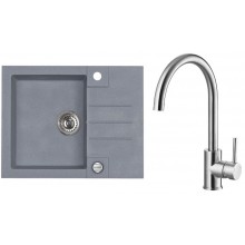 ALVEUS Set ROCK 30 Granitspüle 595x475 mm + Küchenarmatur ELZA, Steel 04 + Edelstahl