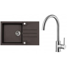 ALVEUS Set ROCK 130 Granitspüle 780x480 mm + Küchenarmatur ELZA, Chocolate 03 + Edelstahl