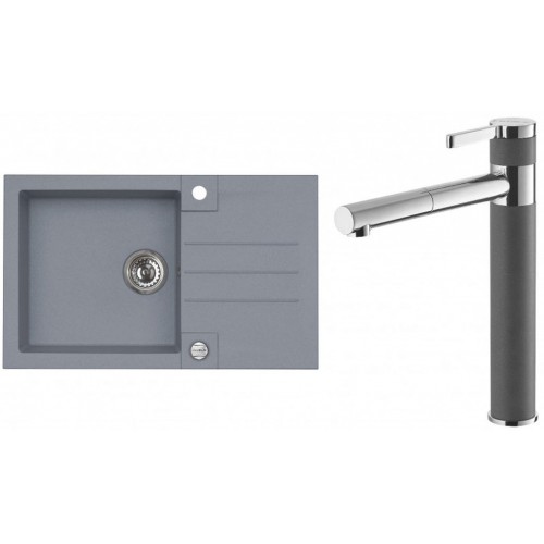 ALVEUS Set ROCK 130 Granitspüle 780x480 mm + Küchenarmatur ZINA, Steel 04