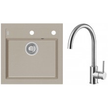 ALVEUS Set FORMIC 20 Granitspüle 520x510 mm + Küchenarmatur ELZA, Pebble 02 + Edelstahl