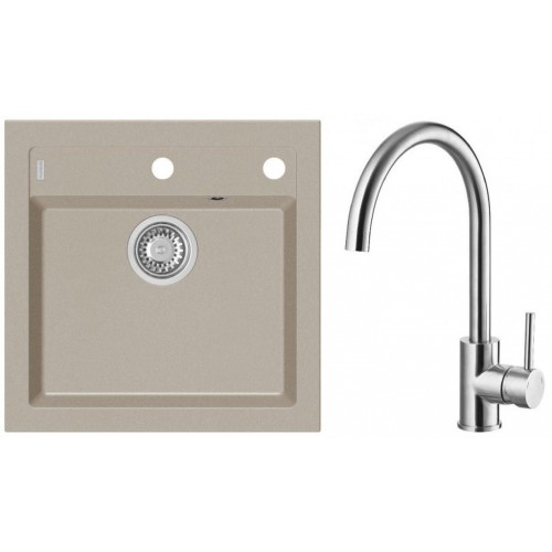 ALVEUS Set FORMIC 20 Granitspüle 520x510 mm + Küchenarmatur ELZA, Pebble 02 + Edelstahl ALVEUS Set FORMIC 20 Granitspüle 520x510 mm + Küchenarmatur ELZA, Pebble 02 + Edelstahl