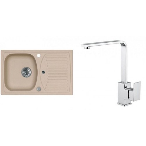 ALVEUS Set RECORD 30 Granitspüle 780x480 mm + Küchenarmatur RENO, beige
