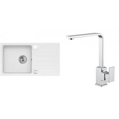 ALVEUS Set GALAPAGOS 30 Granitspüle 770x430 mm + Küchenarmatur RENO, weiß ALVEUS Set GALAPAGOS 30 Granitspüle 770x430 mm + Küchenarmatur RENO, weiß
