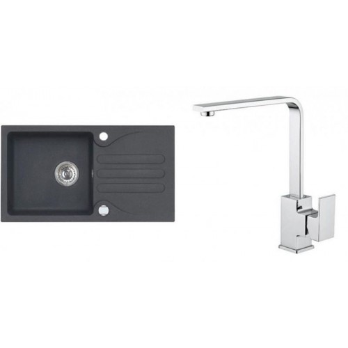 ALVEUS Set GALAPAGOS 30 Granitspüle 770x430 mm + Küchenarmatur RENO, schwarz ALVEUS Set GALAPAGOS 30 Granitspüle 770x430 mm + Küchenarmatur RENO, schwarz