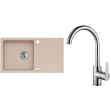 ALVEUS Set GALAPAGOS 30 Granitspüle 770x430 mm + Küchenarmatur TONIA, beige + Chrom